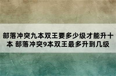 部落冲突九本双王要多少级才能升十本 部落冲突9本双王最多升到几级